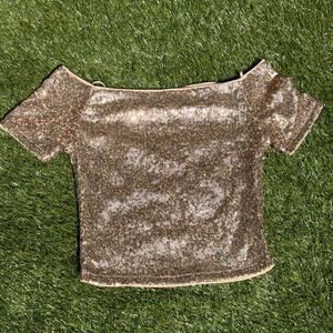 Gold sequin off the shoulder top